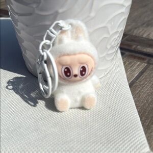 Adorable White Colored Fuzzy Bunny Labubu Keychain NEW with Tags